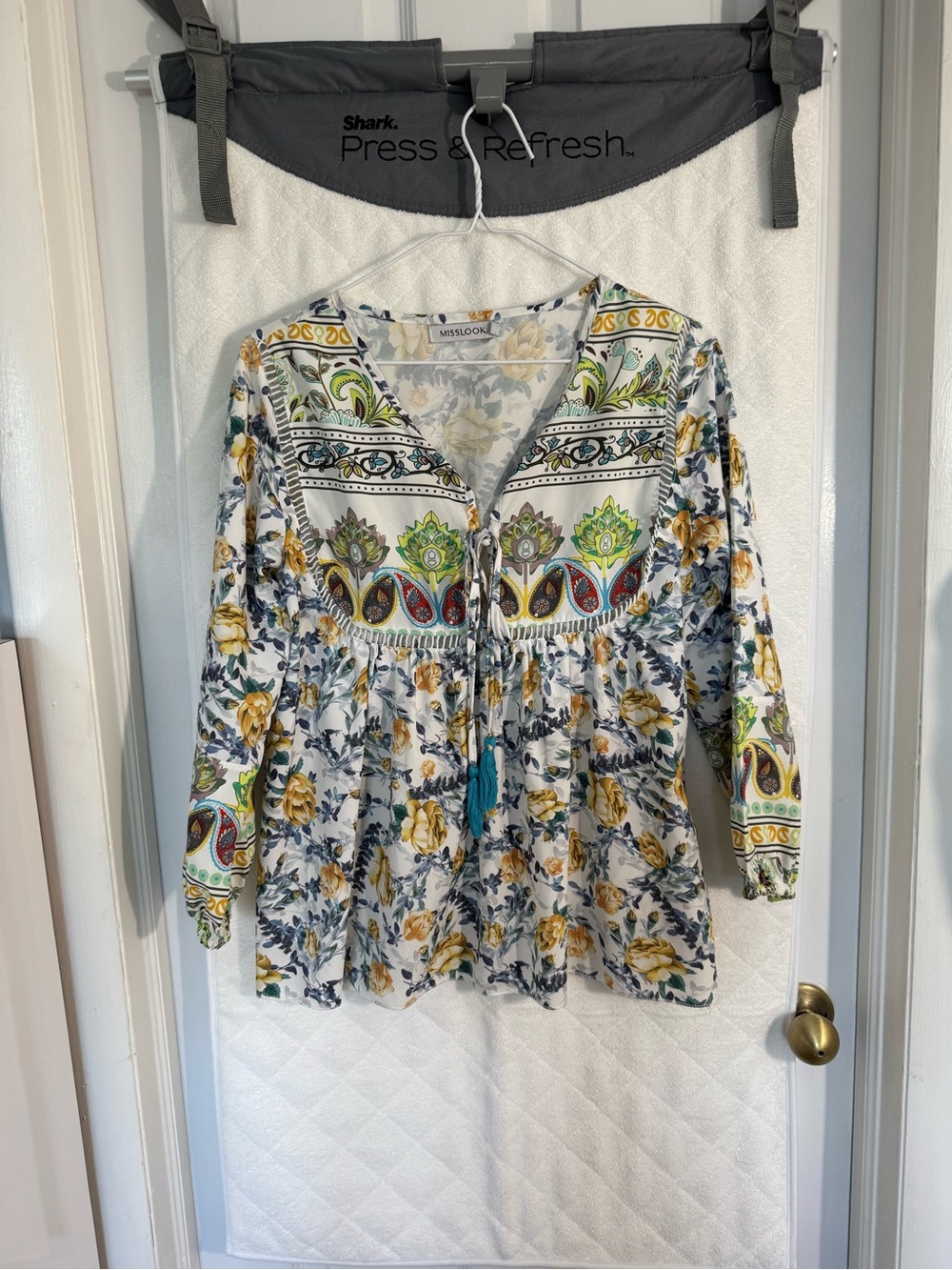 MISSLOOK White Floral Tunic with Yellow and Green Accents